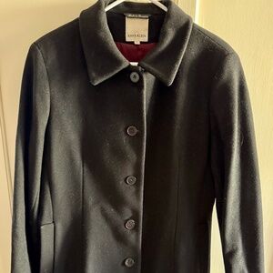 Anne Klein, Black, 100% Wool Coat, Size 12